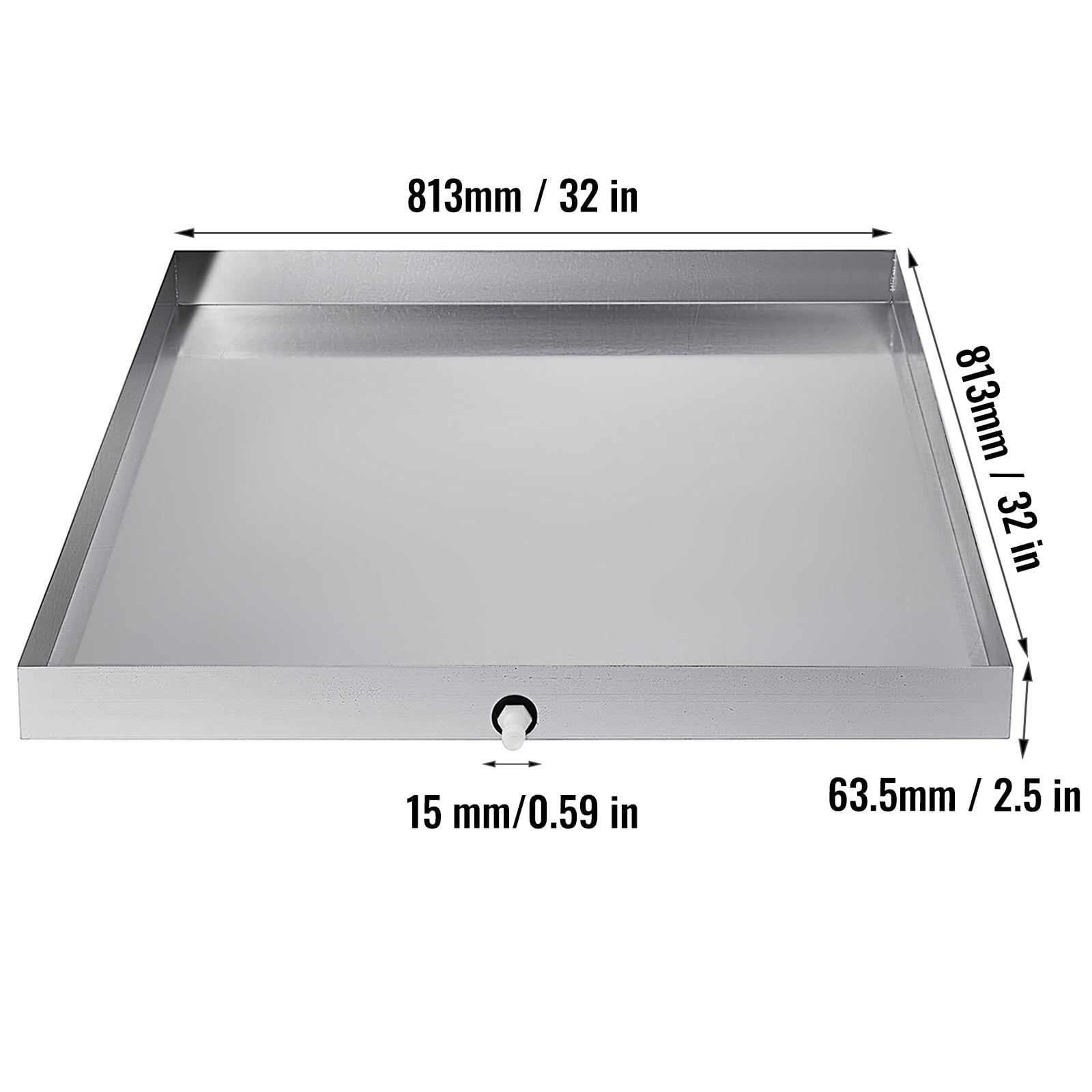 KFFKFF 32x32x2.5" Washer Pan, 18 GA Thick, 304 Stainless Steel, Durable Drip Tray with Drain Hole & Hose Adapter