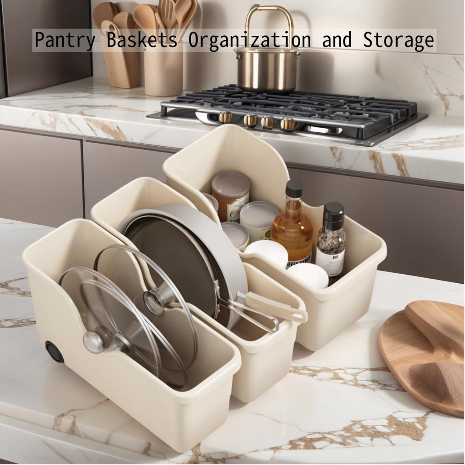 New Pull Out Cabinet Organizer Bin with Roll Wheels, Kitchen Bathroom Cabinet Under Sink Organizer and Storage, Multi-Use Cabinet Organizer Basket for Pantry Garage Shelves High Cabinets (Large)
