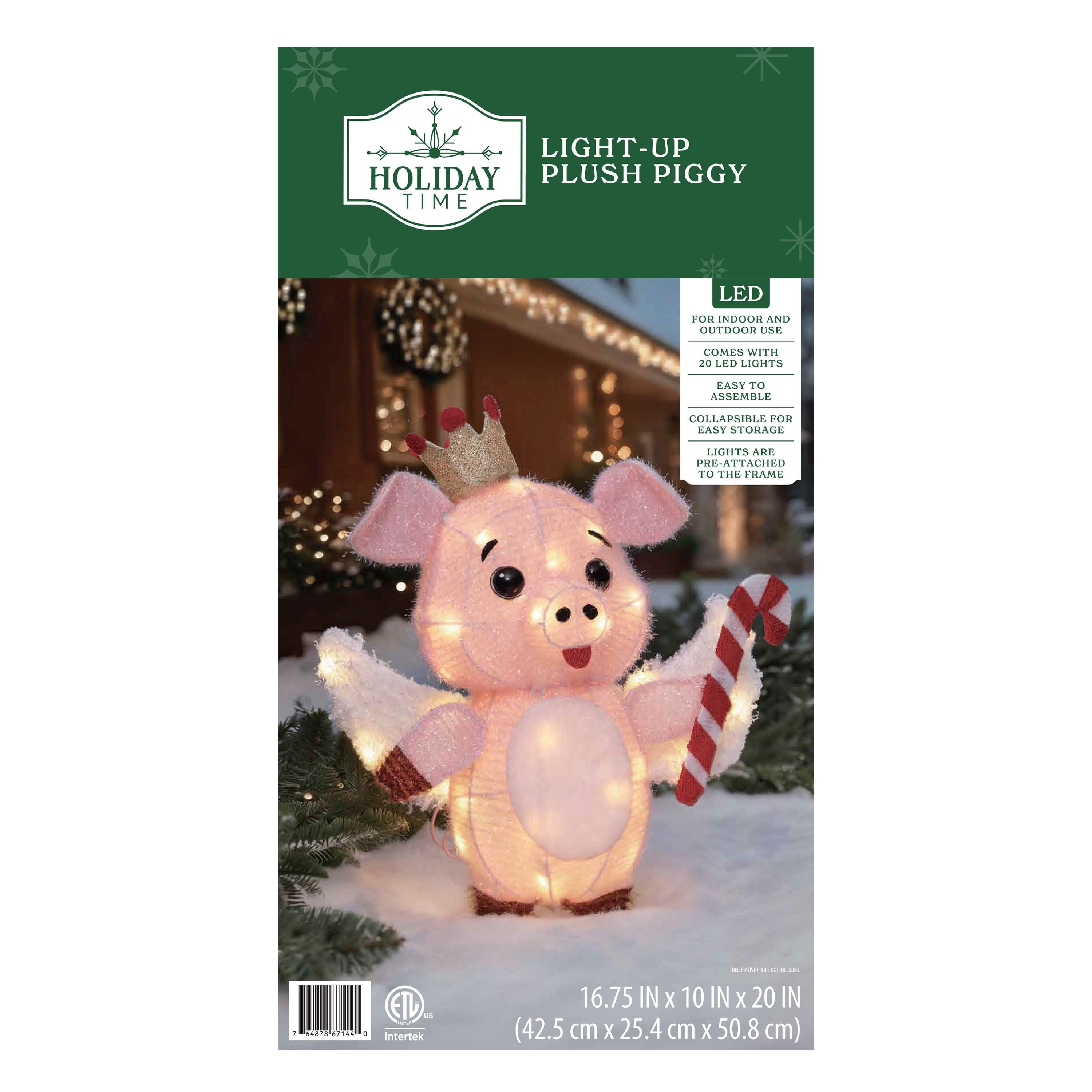 Indoor/Outdoor Light-Up Plush Piggy Christmas Decoration with 20 LED Lights, Warm White, 20", by Holiday Time