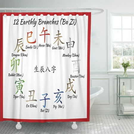 PKNMT Asian Chinese Feng Shui Horoscope Letters Translation 12 Zodiac Animals Signs Bathroom Shower Curtain 66x72 (Best Chinese Zodiac Animal)