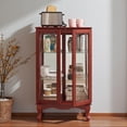 thumbnail image 3 of Tcbosik 43.3"H Glass Display Cabinet with Light, Curio Cabinet with Adjustable Shelves and 2 Doors, Bookcase for Living Room Bedroom, Cherry, 3 of 11