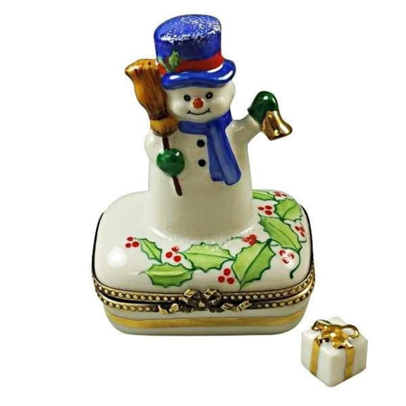 Snowman with Blue Scarf Limoges Box Porcelain Figurine