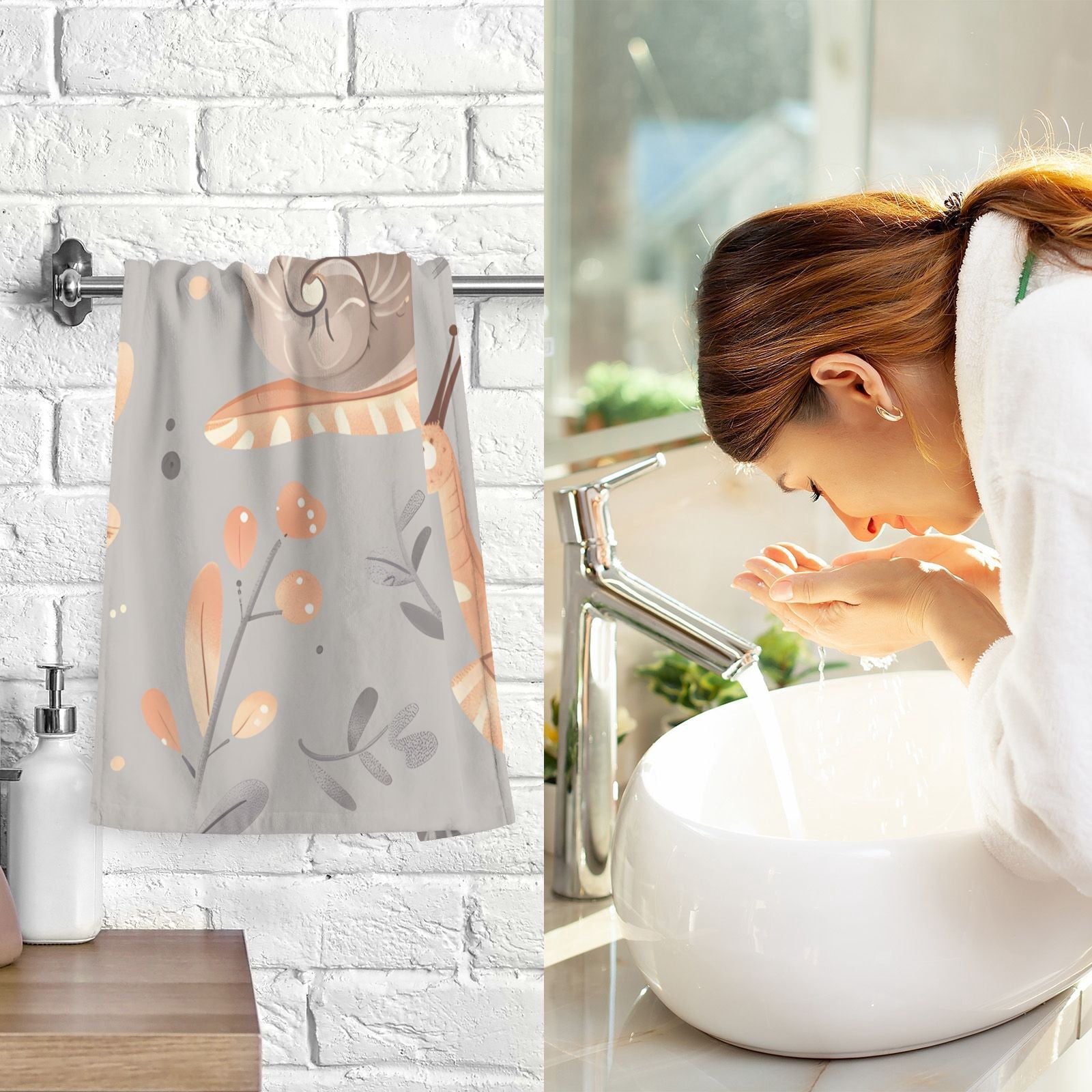 Snails Leaves Hand Towels Cotton Bath Towels Large Face Towels Absorbent for Bathroom 2 Packs
