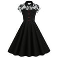 thumbnail image 2 of Wycnly Dresses for Women Graduation Party Vintage Mesh Patchwork Tie Pleated Swing 1950S Dresses Lapel Short Sleeve Solid Summer Midi Formal Dress Navy l, 2 of 7