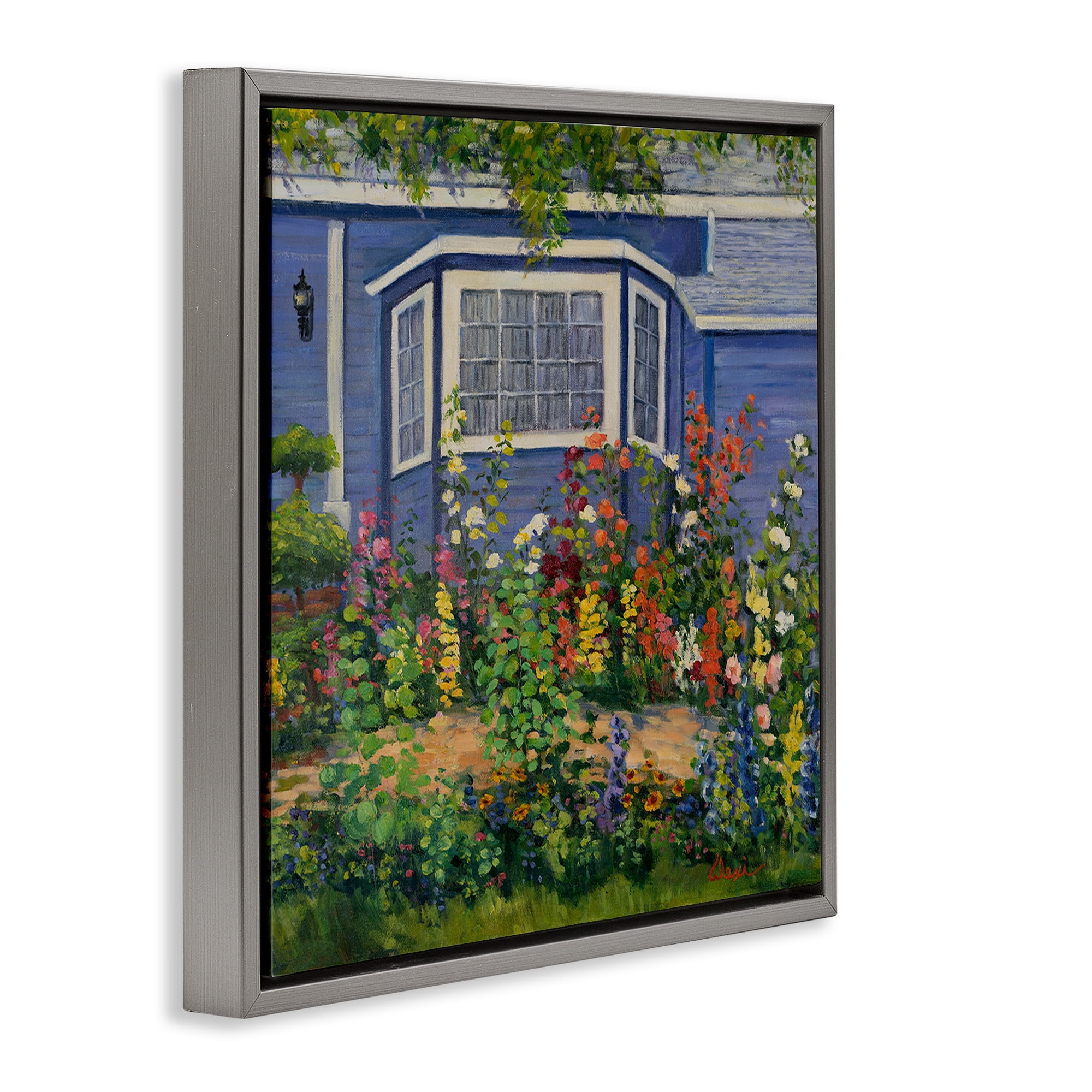 Stupell Industries Country Cottage Lovely Garden Landscape & Nature Painting Gray Floater Framed Canvas Art Print Wall Art, 25 x 25