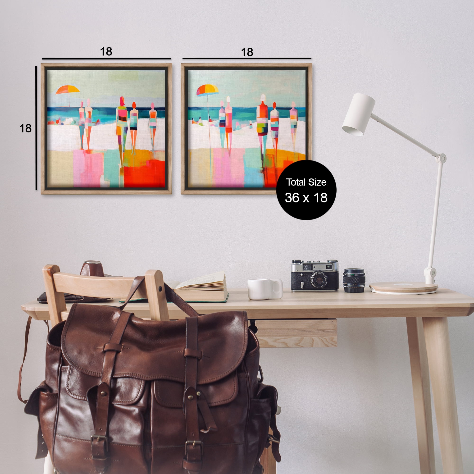 Stupell Industries Abstract Beach Goers People Painting Brown Floater Framed Canvas Art Print Wall Art, 18 x 18, Set of 2