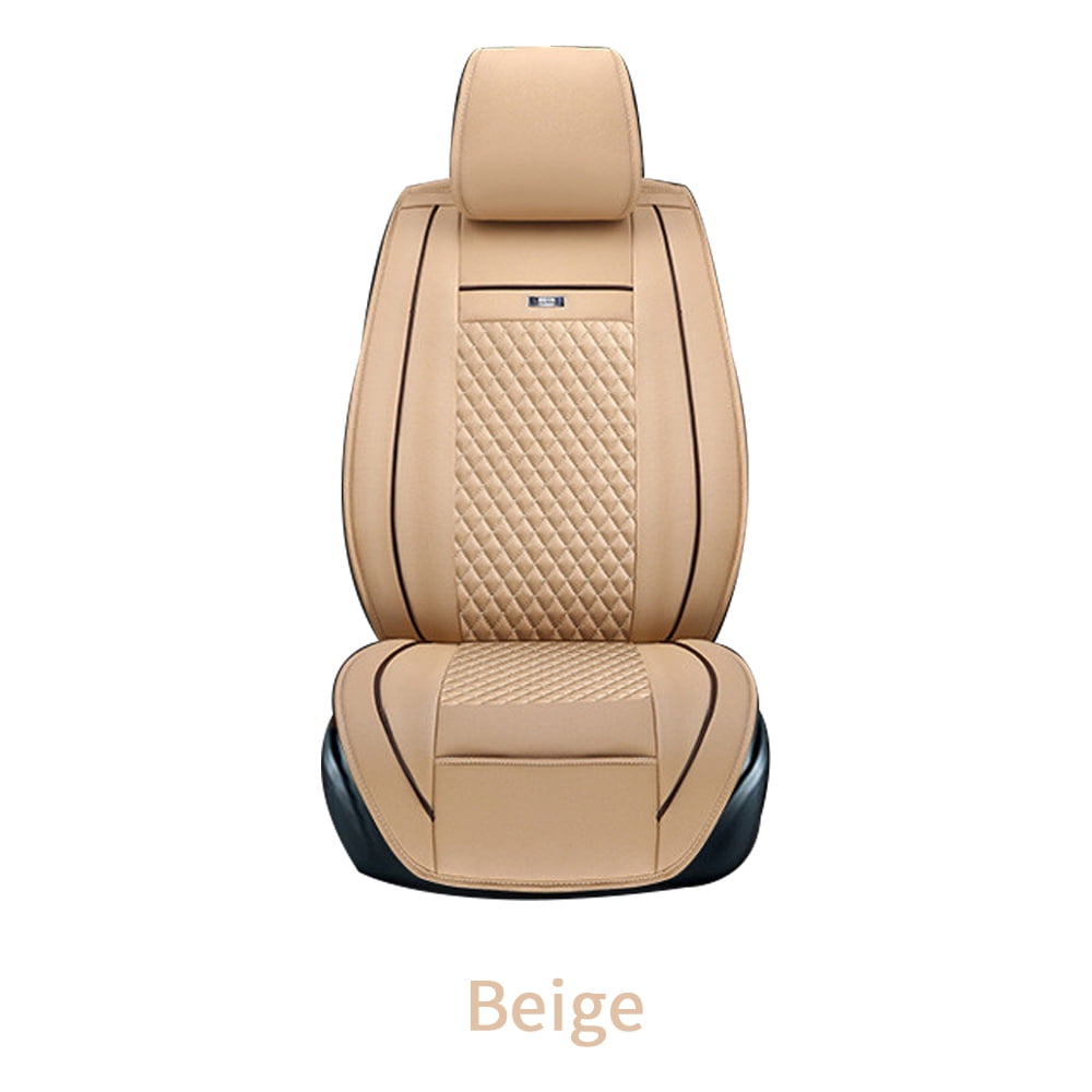Maidao Universal Faux Leather Car Seat Covers Full Set,Auto Interior Accessories 5 Seat Covers All Season Fit for SUV,Sedan,Van, Airbag Compatible with Pillow Beige
