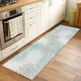 thumbnail image 3 of Floral Pattern Washable Runner Rugs 2'x6', Outline White Indigo Chrysanthemum Graphic Low Pile Throw Entryway Rug Non-Slip Sturdy Edge Binding Carpet for Indoor Bedside Entrance Bedside, 3 of 9
