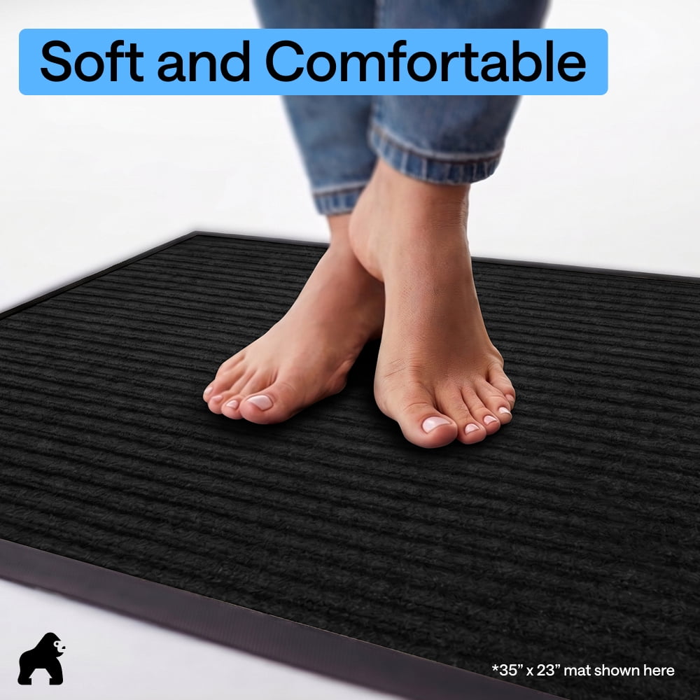 GORILLA GRIP Door Mat, Waterproof, Traffic Guard Commercial Office Doormat, 60x36, Black