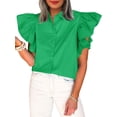 thumbnail image 6 of Women Ruffle Button Down Shirts Short Sleeve Lapel Tops Blouse, 6 of 6