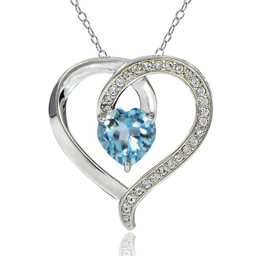 Glitzs Jewels Sterling Silver Simulated Blue Sapphire & White Topaz Oval X Necklace