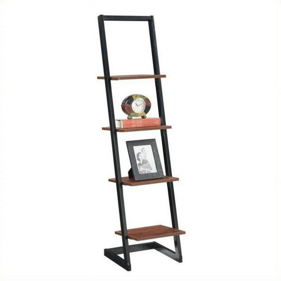 Designs2Go Four-Tier Ladder Bookshelf in Black Metal and Cherry Wood Finish