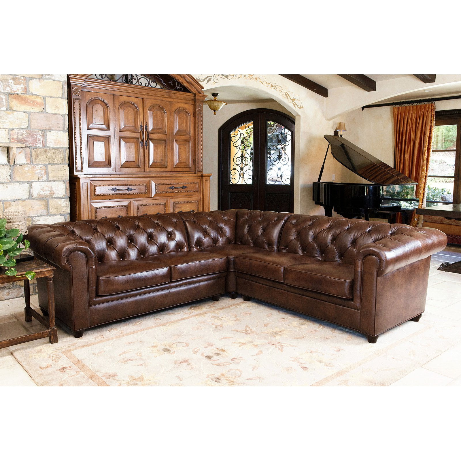 Abbyson Tuscan Top Grain Leather 3 Piece Sectional Sofa Com