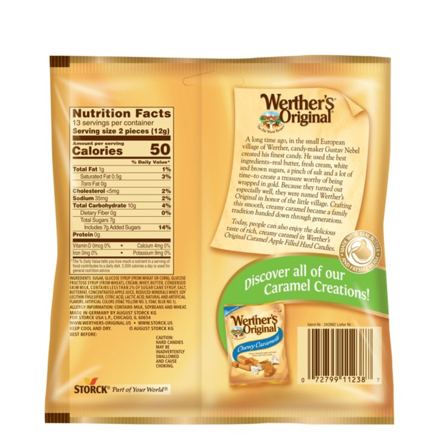 (6) Werther's Original Caramel Apple Filled Candy 2.22oz. Bag Hard Candy Shell with Creamy Filling for Snacks Trick or Treats Goodie Bag Filler Stocking Stuffers Pantry Staple & CUSTOM Storage Carrier