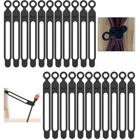 Silicone Cable Ties Cord Organizer Reusable Cable Ties Cable Management Organizer Elastic Silicone Wires Ties Cable Clips for Office Home Car etc(Black*22pcs)