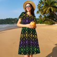 thumbnail image 4 of Honeii Mardi Gra Geometric Print Women’s Short Sleeve Dress, Comfortable Casual Dress, Soft Polyester Spandex Blend, Stylish Everyday Wear for Summer, Perfect for Travel and Vacation, 4 of 6