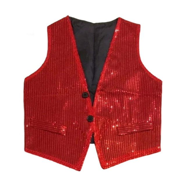 QHFBli Gilet Sans Manches à Paillettes pour Enfants Garçons Filles Veste Ouverte Rouge1 7-8 Ans