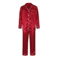 thumbnail image 3 of 2PC Christmas Pajamas for Women Long Sleeve Lapel Button Down Shirt with Pockets Long Pants Family Matching Sets Wine S, 3 of 7