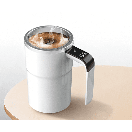 2026 Upgraded Electric Coffee Mug with a Built-In LCD Thermometer, Perfect for Brewing Cofee, Milk, Cocoa, 304 Stainless Steel Self Stirring Coffee Mug Wamer (White)