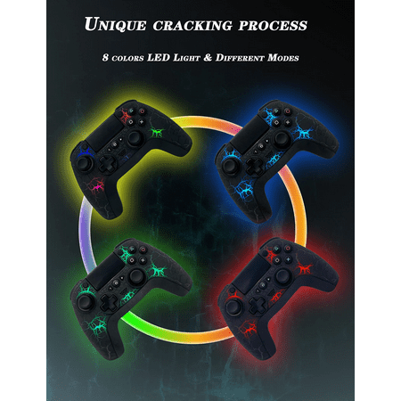 UHM Wireless Controller for P4, Wireless Remote Gamepad with Unique Cracked Design/8 Adjustable LED Colors/Programmable Back Buttons/Super Turbo/Gyro/Dual Vibration for P4/P3/PC,Black