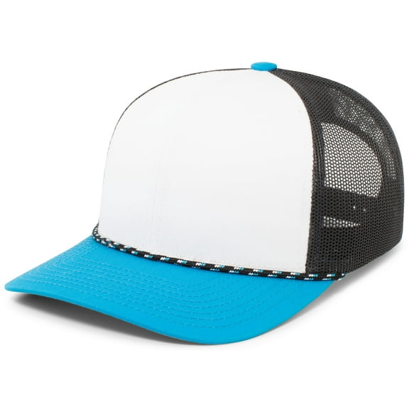 Pacific Headwear 104BR.67U.OS Trucker Snapback Braid Cap, White, Navy & Panther Teal - One Size