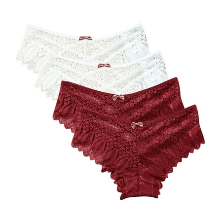 Ladies Panties Lingerie G-string Lace Briefs Underwear Panties T String Thongs Knick 4pc Seamless Underwear for Women Wine S