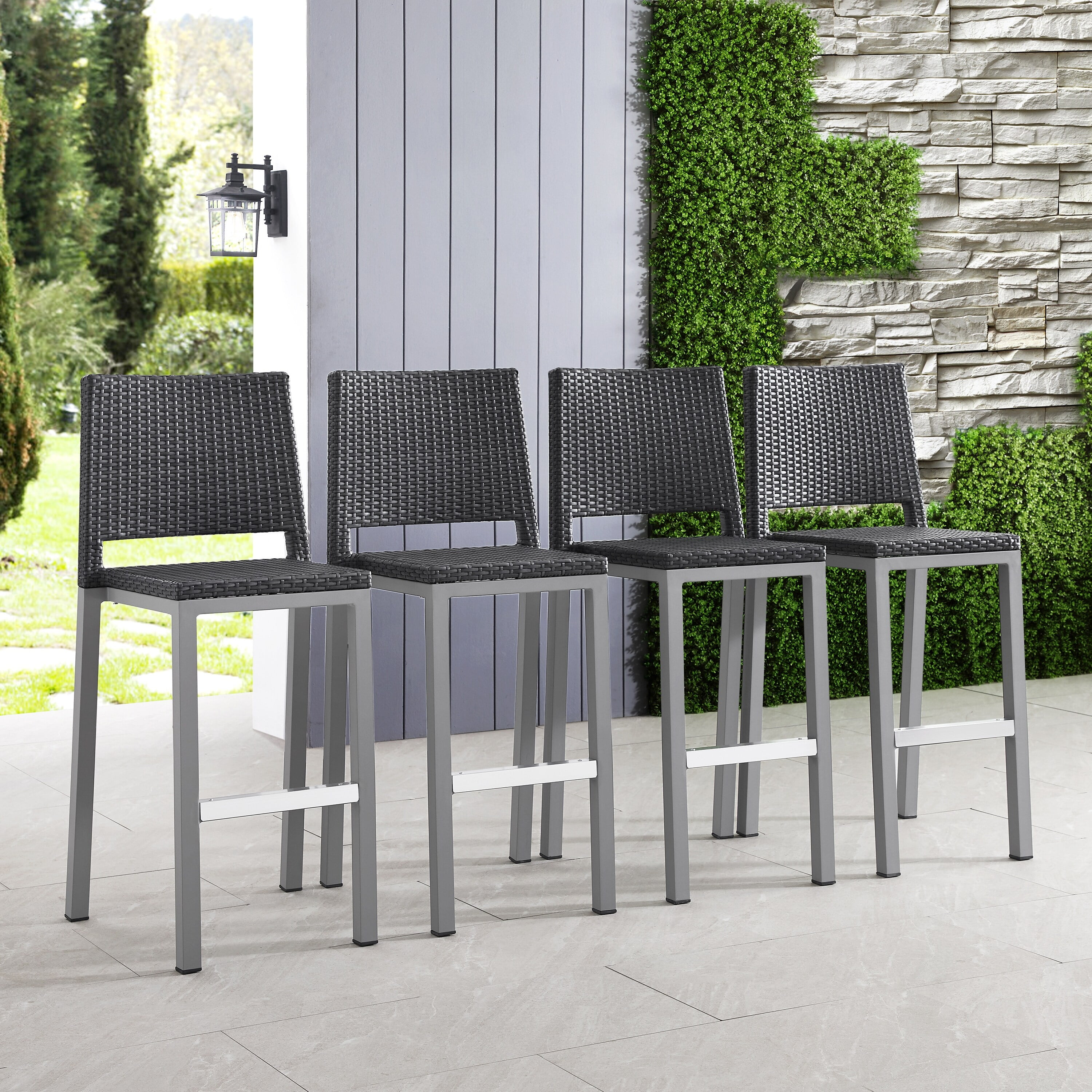 Corvus Plymouth Patio Aluminum 30inch Outdoor Wicker Bar Stools (Set