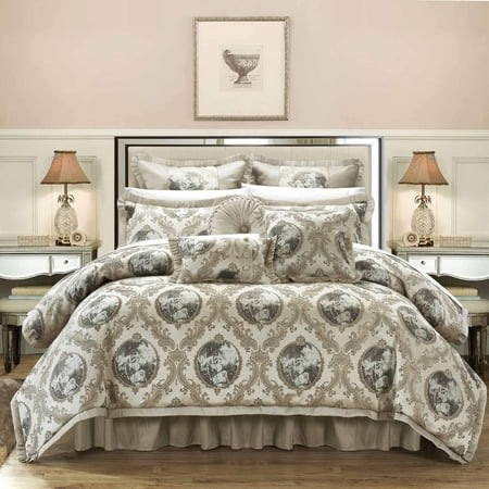 Chic Home 9-Piece Angelica Decorator Upholstery Quality Jacquard Fabric Complete Master Bedroom Comforter Set and Pillows