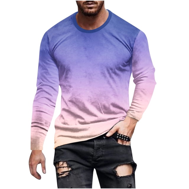 VALMASS Long Sleeve Shirts for Men Plus Size Gradient Round Neck Lightweight Tops Casual Soft Pullover Blouses (4XL, B Purple)