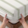 thumbnail image 3 of Twin XL Size Fitted Sheet Set - Sage Green Striped 2 Piece Bedding Sets 16" Deep Pocket Fitted Sheet with 1 Pillowcases, Rustic Green Stripe Modern Art Beige Brushed Microfiber Hotel Bed Sheets, 3 of 9