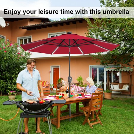 Gymax 9 Ft Patio Waterproof Solar Umbrella Led Light Tilt Red Walmart Canada