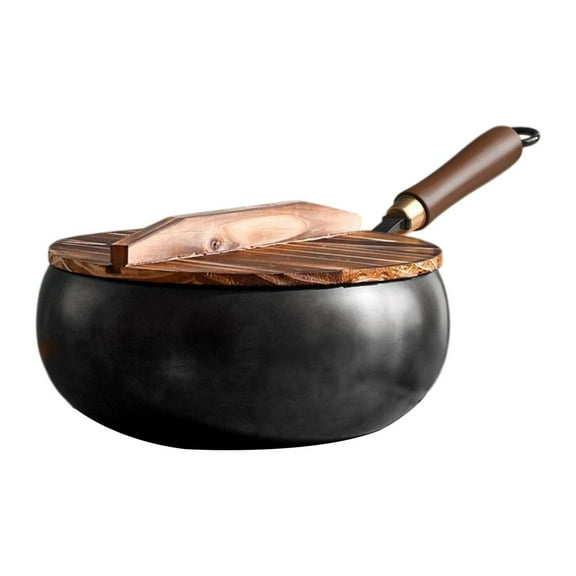 Fancyes WOK NAFTER FRY PAN SEED CUISINE USTENDIES Without Coating with Boiling Low Flat Chinese Flat Wok for The Kitchen Campsite Hotel Wooden Lid