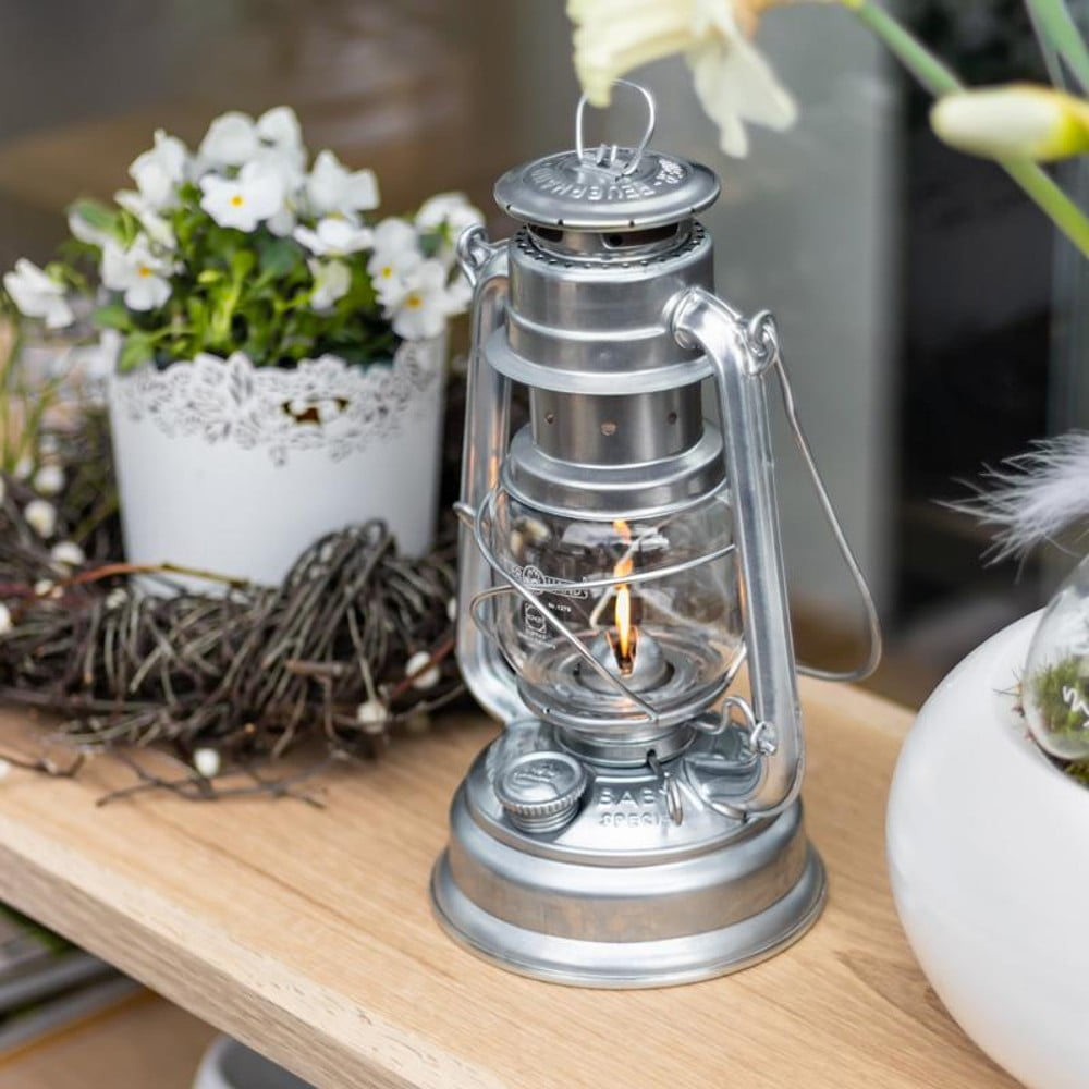Feuerhand Outdoor Kerosene Fuel Lantern, German Made Weather Resistant Baby Special 276 Galvanized Hurricane Lamp for Camping or Patio, 10 Inches, Unpainted