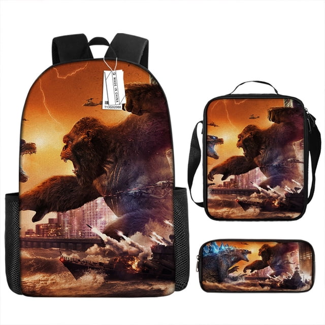 Godzilla Vs King Kong Schoolbag, Student Backpack, Godzilla Vs Kong Three-Piece Backpack-SHUNJING