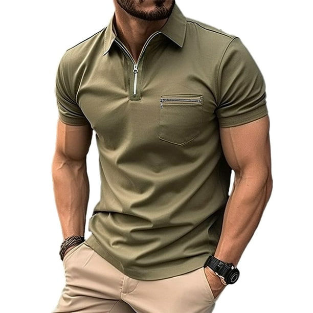 TRKIYQC Camiseta con Cremallera de un Cuarto de Verano para Hombre Camiseta Suelta de Manga Corta con Solapa de Color solido Camisa Deportiva Informal para Uso Diario TRKIYQC moda Walmart en