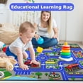 thumbnail image 2 of ORGOWEL Kids Rug Educational Play Rug Kids Road Carpet for Toy Cars Non-Slip Large Learning Play Game Area Rug Traffic Road Map for Playroom Bedroom Baby Toddler Boys Classroom,39.4"x63",Dark Blue, 2 of 7