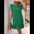 thumbnail image 4 of Vestidos de Verano para Mujer, Cuello Redondo, Corta, Dobladillo con Volantes, Vestido Mini Informal, Verde, Talla M, 4 of 7