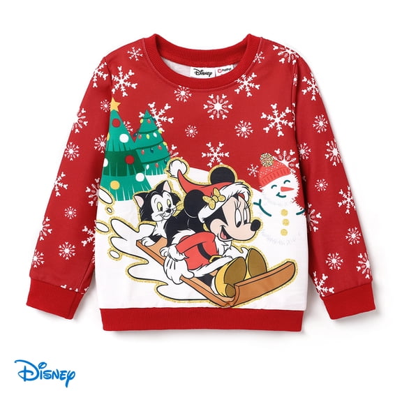 Disney Mickey Mouse Toddler Girls Pullover Sweatshirts Christmas Character Crewneck Top Size 2-6