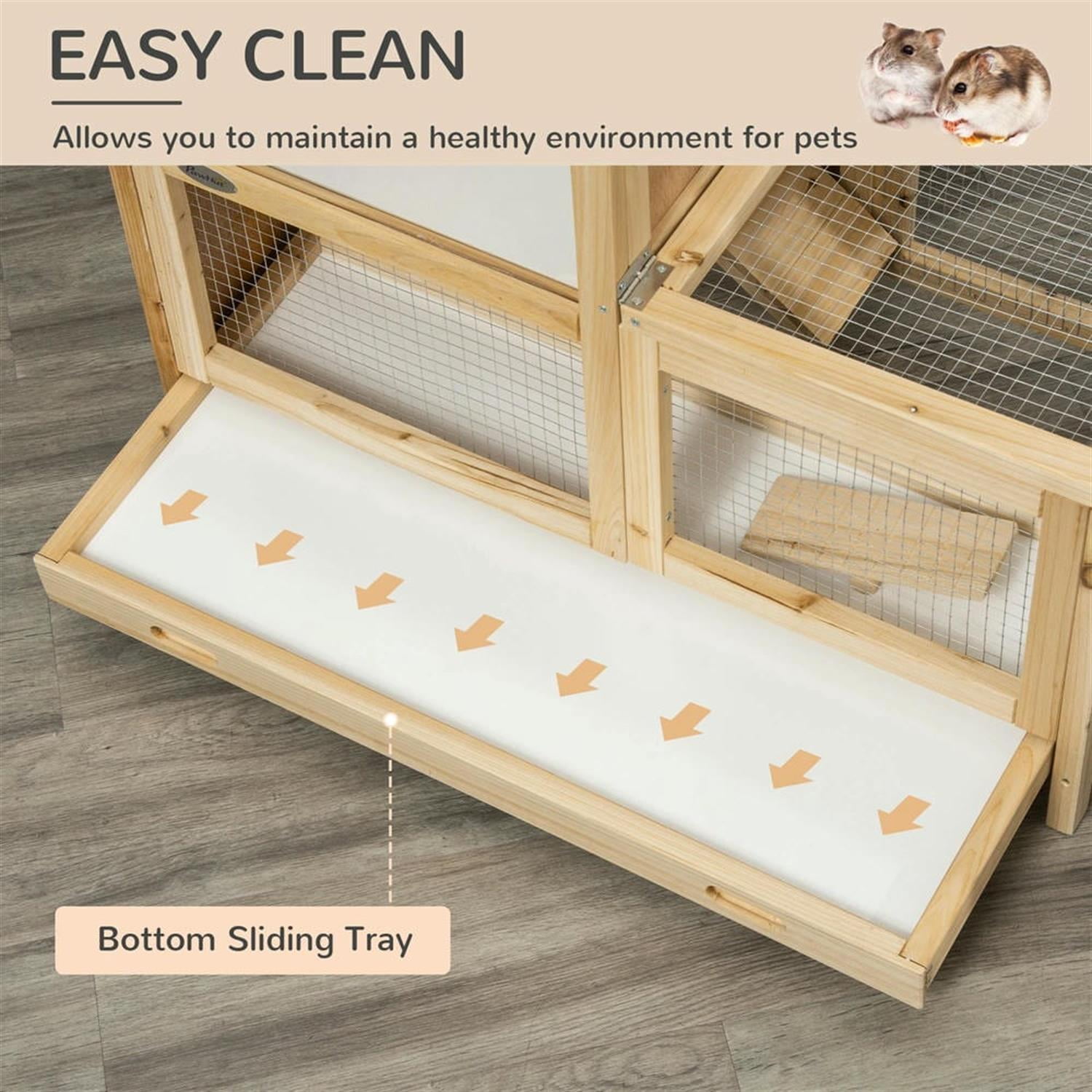 resenkos 30" 2-Tier Wooden Hamster Cage with Seesaw, Tray, Large Small Animal Habitats for Guinea Pig Cages, Beige