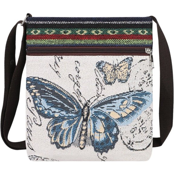 Hfppkn Butterfly Embroidered Boho Hobo Crossbody Bag, Vintage Ethnic Shoulder Purse for Women Travel Use 20x23x4cm