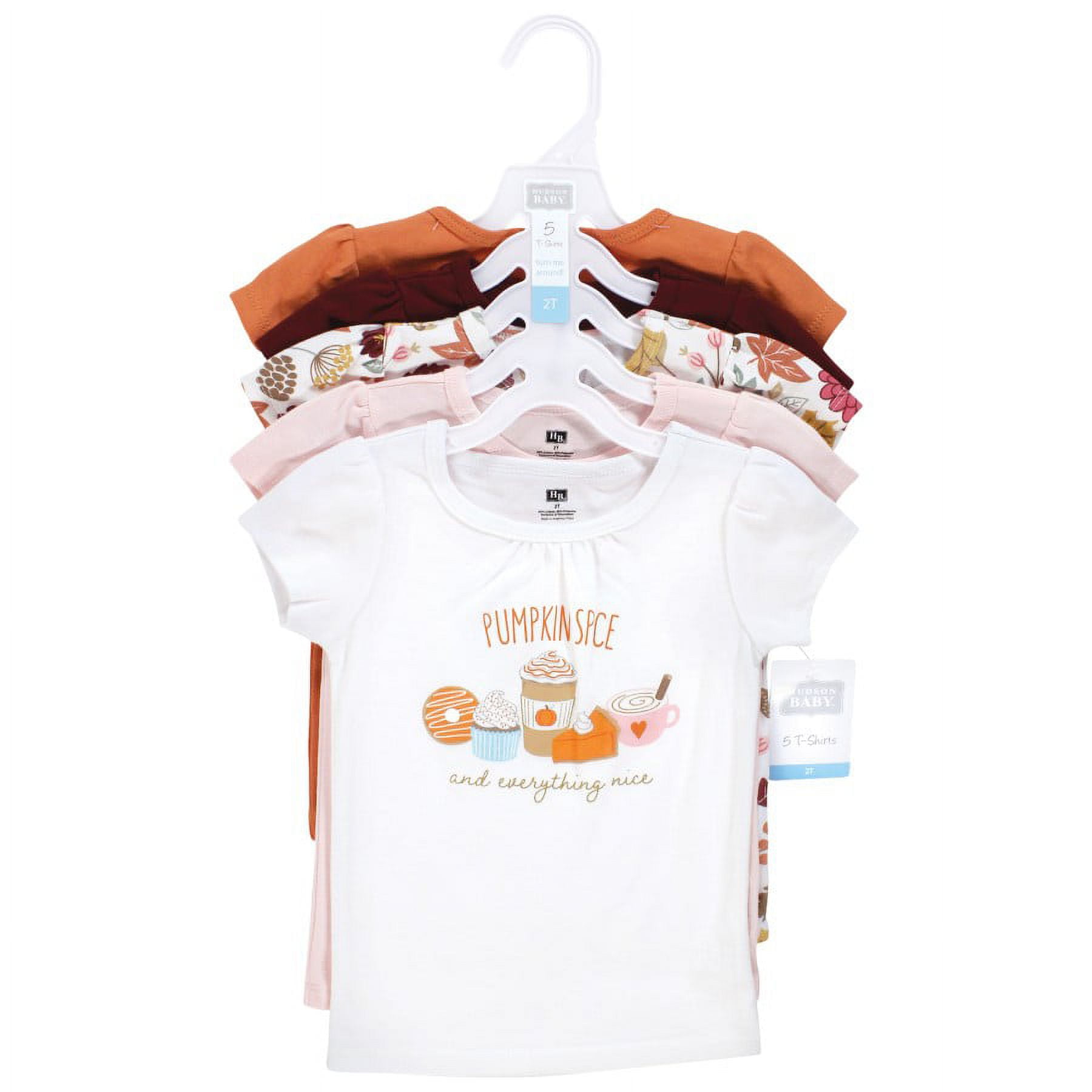 Hudson Baby Infant and Toddler Girl Short Sleeve T-Shirts, Fall Pumpkin Spice, 3 Toddler
