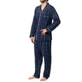 thumbnail image 2 of Hanes Men's Pajamas Cotton X-Temp Long Sleeve Shirt & Pants Knit Pjs Lounge Set - Navy Grid (Large), 2 of 7