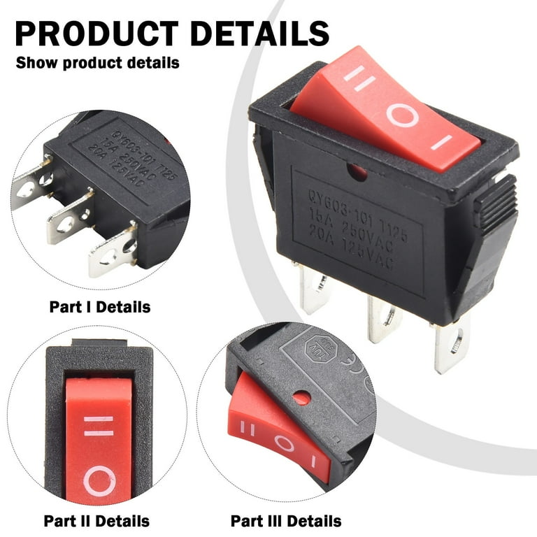 Red Rocker Switch Waysle_1pcs Rocker Switch 15A 250V 20A 125V RED ON ...