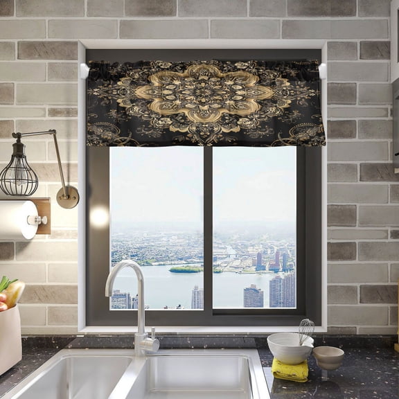 BZSMCE Alance Curtains Gold Blossom Fashion Pattern Design Modern Style Pattern Window Curtain Valance 52W" x 18L" for Kitchen Living Room Bedroom