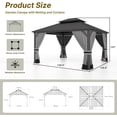 thumbnail image 2 of Gotland 12' x 14' Grey Hardtop Gazebo with Curtains and Netting, Double Roof Iron Metal Pergola for Patio, Garden, Lawn, 2 of 7
