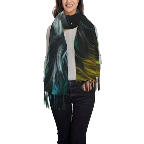 Kdxio Realistic Style Green Fur Wolf Women's Scarf Womens Winter Scarf, Fashion Scarfs for Women, Shawls and Wraps, Long Blanket Scarf