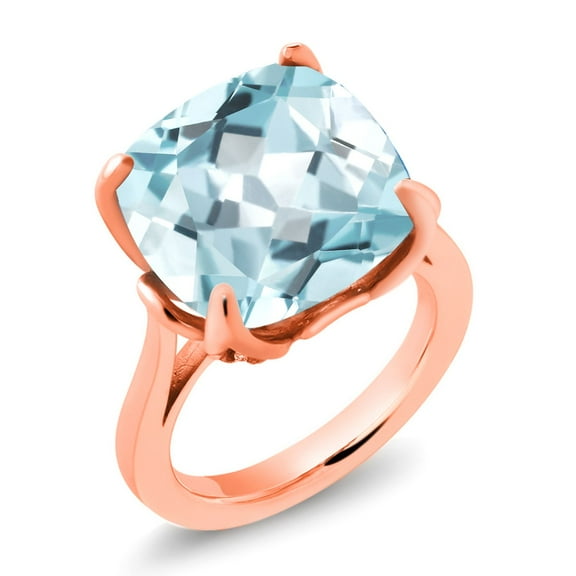 Gem Stone King 10.90 Ct Sky Blue Simulated Aquamarine White Topaz 18K Rose Gold Plated Silver Ring (Size 6)