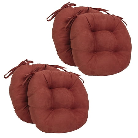

16-inch Solid Micro Suede Round Tufted Chair Cushions (Set of 4) - Red Wine