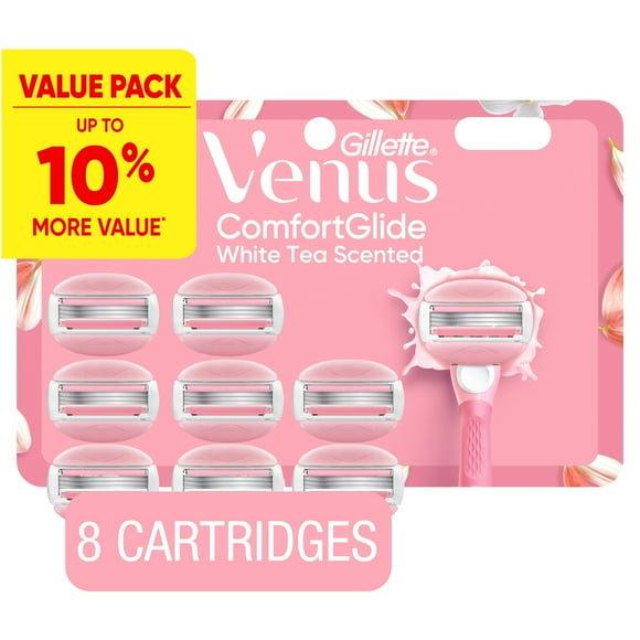 Venus ComfortGlide White Tea Women's Razor Blades, with Built-in Shave Gel Bars, 8 Razor Blade Refills