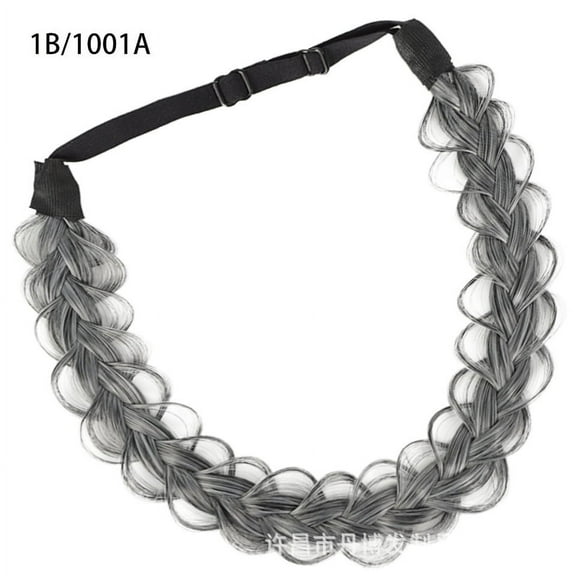 XmhyTop Timeless Wide Braided Headband with Synthetic Hair, Effortless Textured Fluffy Braids, Adjustable Wig Band for Wedding & Daily Beauty, Women's Fashion Accessory，Grey C